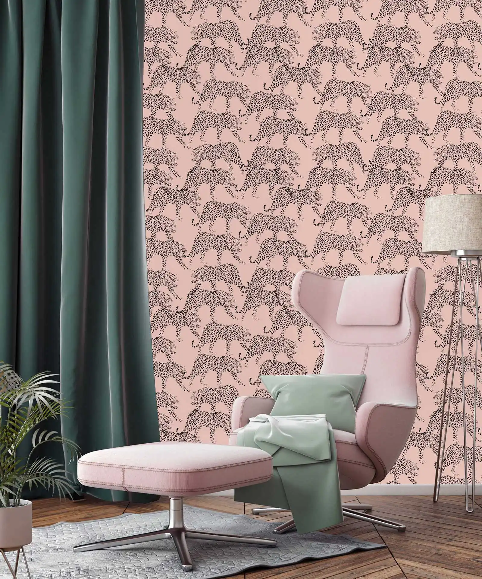 Pink Leopard WallPaper - Leopard wallpaper in Pink - Peel and Stick Wallpaper