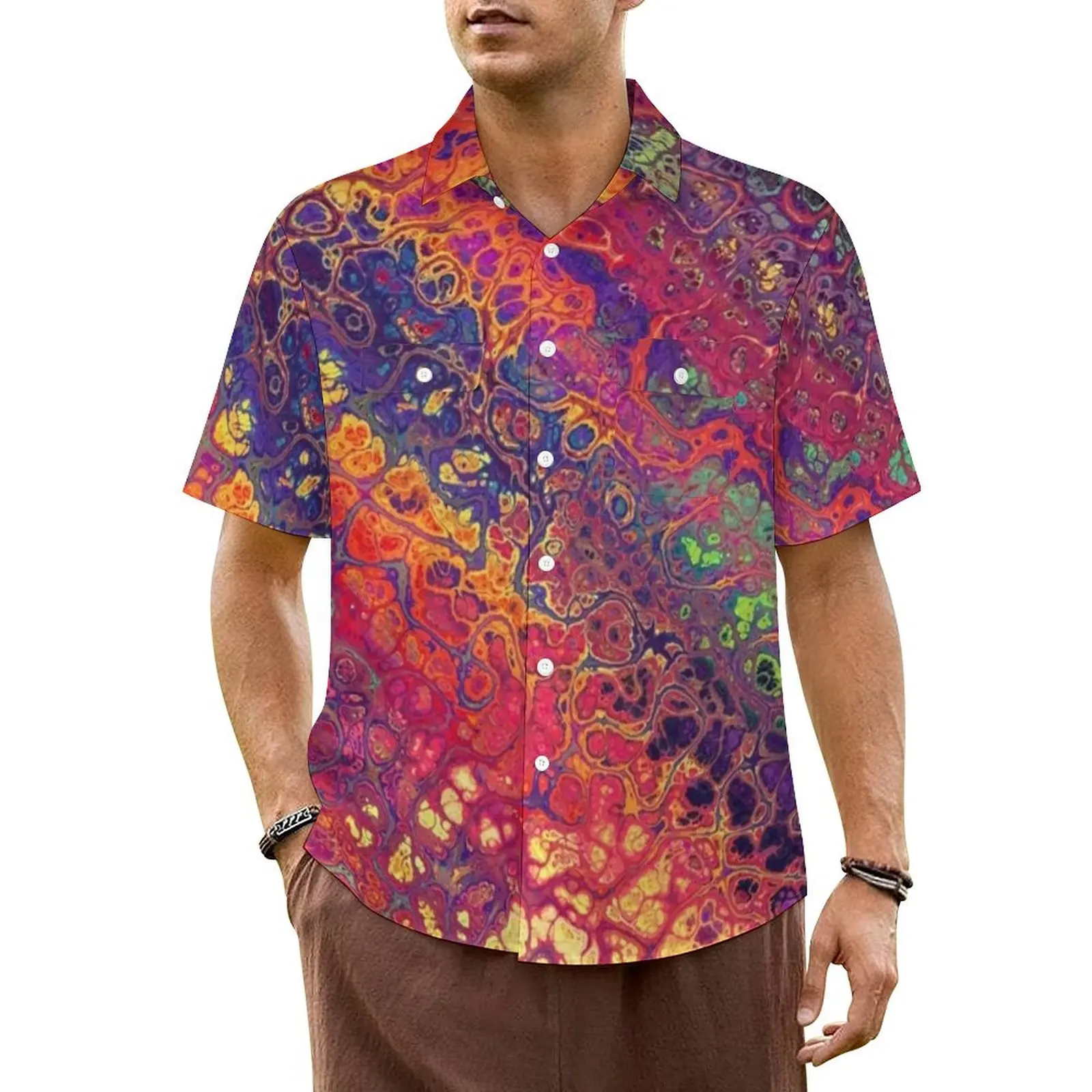 

Marble Paint Splatter Beach Shirt Men Trippy Rainbow Trendy Casual Shirts Hawaiian Short Sleeve Comfortable Oversized Blouses