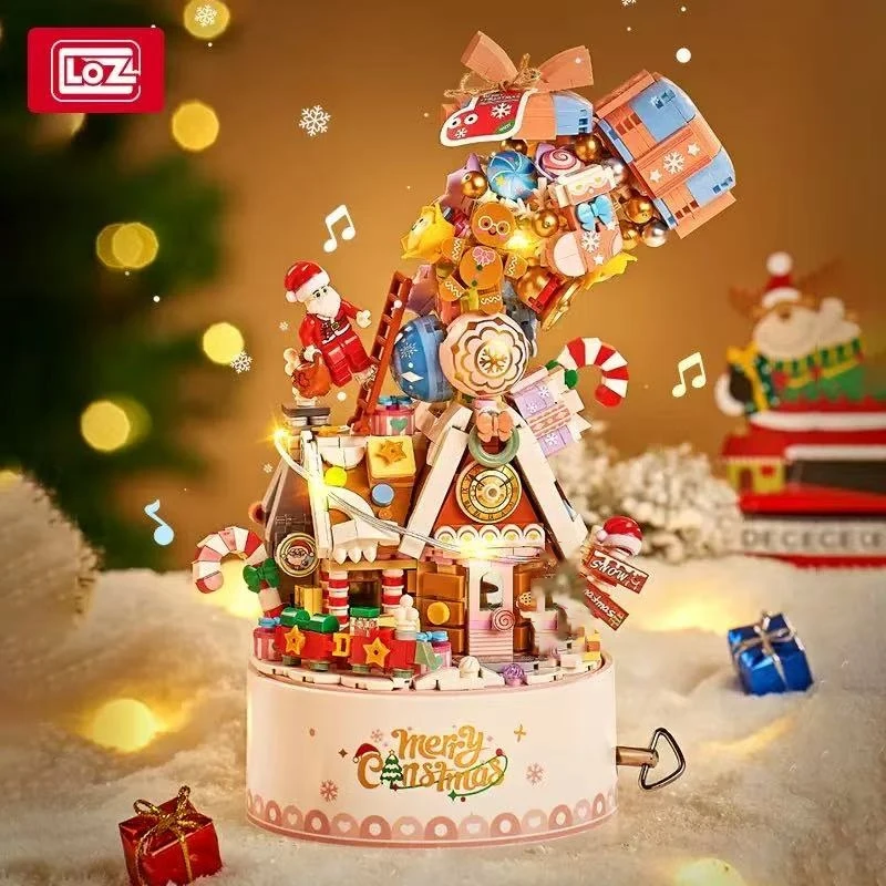 LOZ 뮤직 박스 DIY 건축 모델, 재미있는 집, 산타클로스 데스크탑 장식품, 어린이 크리스마스 블록 장난감 선물