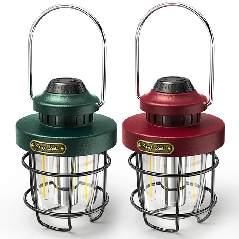 Lanterne LED Portable Rétro, Éclairage de Tente Vintage, Rechargeable par USB, Éclairage d'Urgence pour Camping