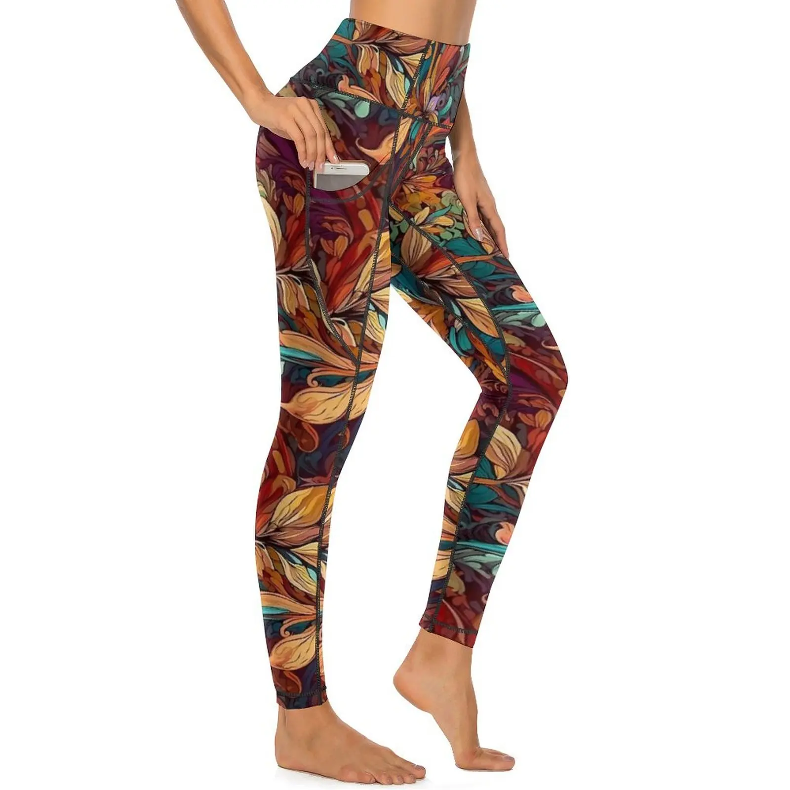 Art Nouveau Yoga Pants Vintage Floral Print Leggings Push Up Novelty Yoga Sports Tights Stretch Design Fitness Running Leggins