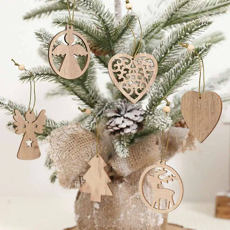 12 قطعة المعلقات الخشبية عيد الميلاد قدس ستار/ملاك/شجرة الحلي المنزل شجرة عيد الميلاد معلقة الديكور السنة الجديدة الاطفال هدية DIY بها بنفسك