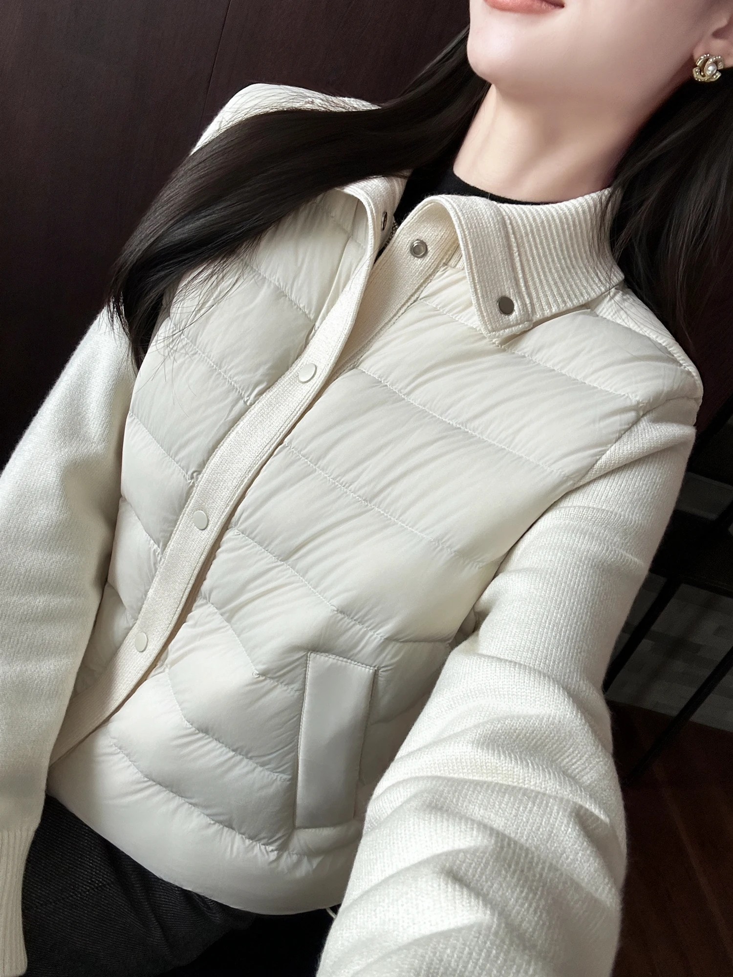 

Утепленная куртка-пуховик с воротником-стойкой и вставками из пуха, в корейском стиле, для повседневной носки