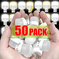 50-1PCS USB Night Light Mini LED Night Light USB Plug Lamp Power Bank Charging USB Book Lights Round Reading Eye Protection Lamp