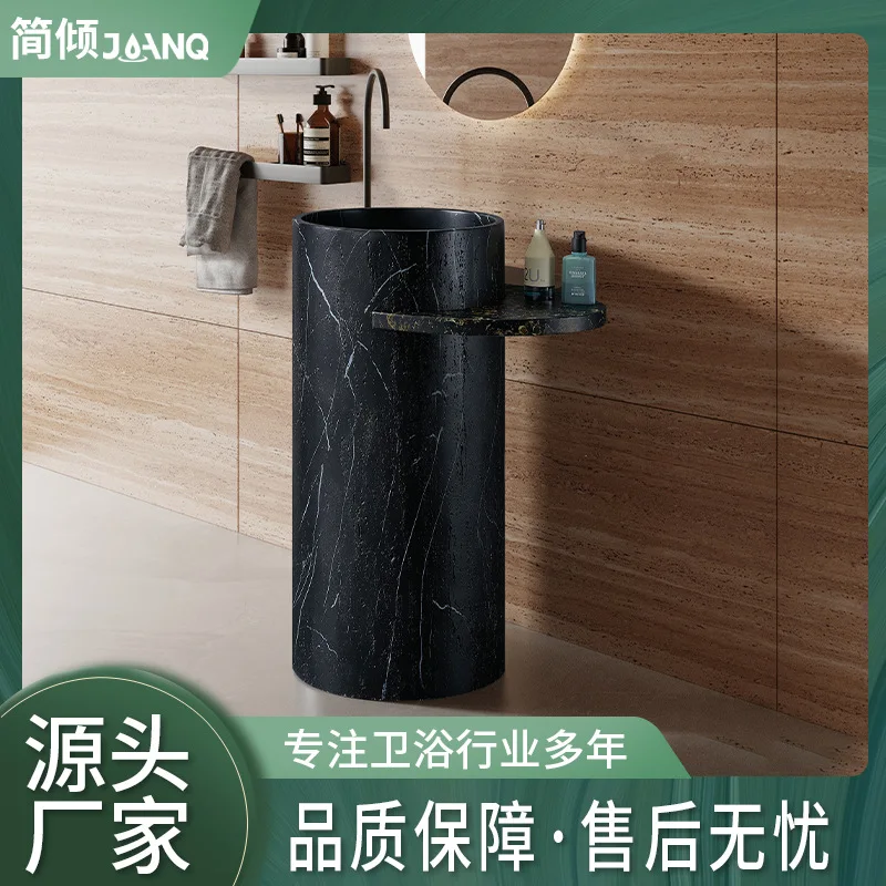 Wabi Sansan natural travertine pillar basin integrated wash basin B & B hotel bathroom with rack wash basin