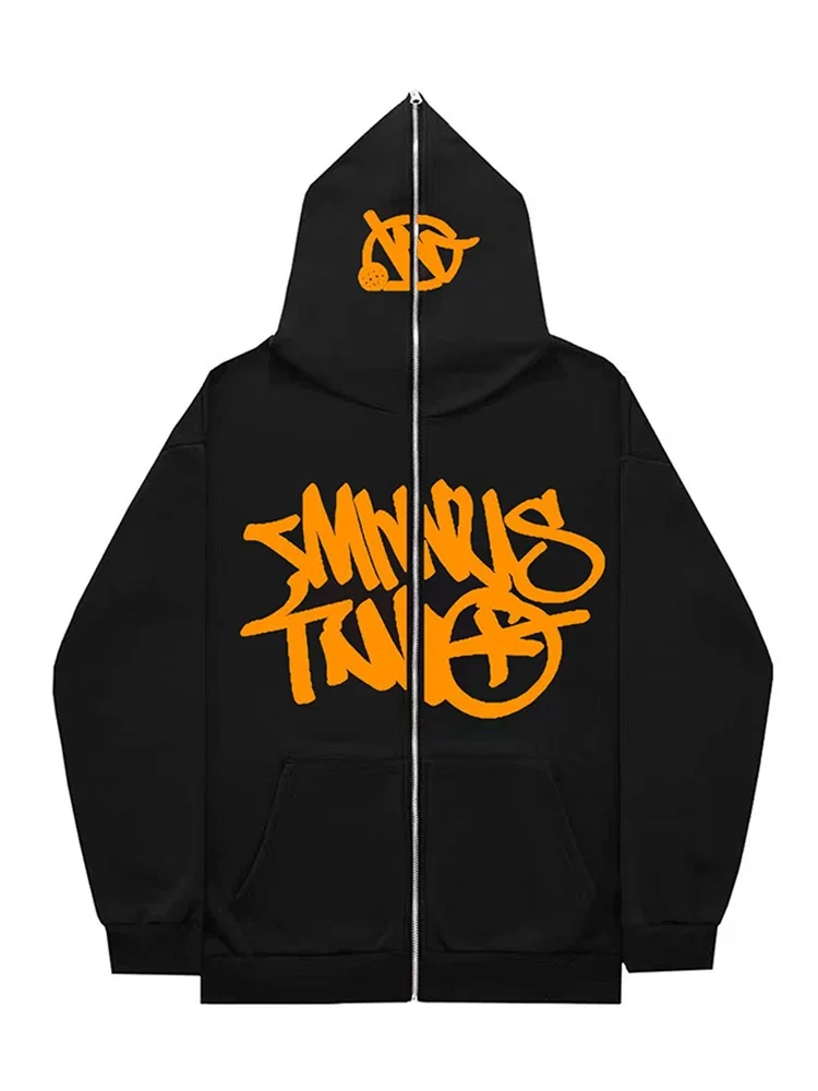 Autumn And Winter Men\'s and Women\'s Letter Printed Hooded Sweatshirt Retro Y2k Zipper Hooded, Fashionable Punk Harajuku Casual