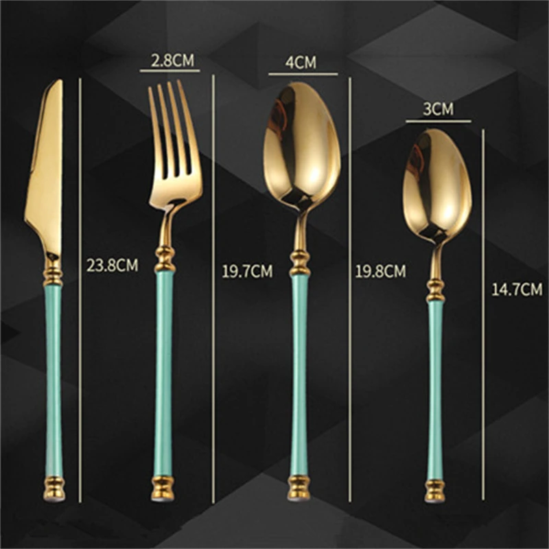 Bright Gold 304 Stainless Steel Luxury Cutlery Set Dinnerware Western Knife Spoon Fork Teaspoon Tableware Set Kitchen Utensil