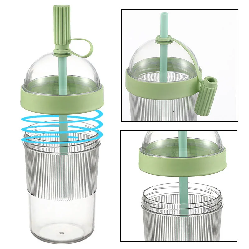 Double Seal Straw Cup With Thick Straw 500ml Wide Mouth Iced Coffee Juice Water Cup Straw Cold Drink Tumbler For Outdoor Travel view 6