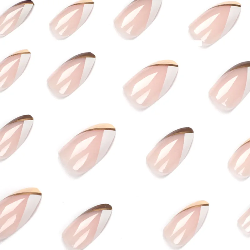 24Pcs Eagle beak armor False Nail White brown splicing oblique French style Wearable Manicure Press ON Nails Solid