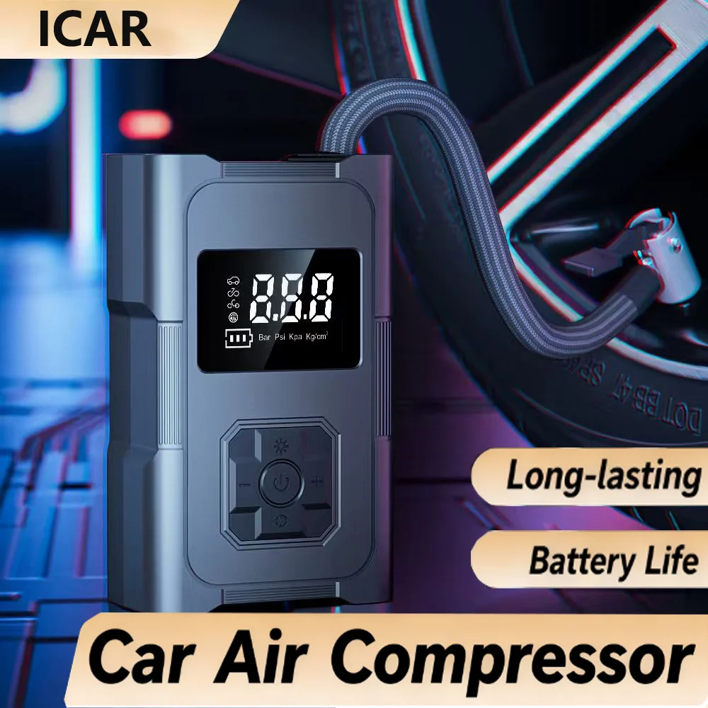 

ICAR перезаряжаемый насос для накачивания шин, электрический портативный насос для мотоцикла, автомобиля, велосипеда, воздушный компрессор, насос для накачивания футбольного мяча