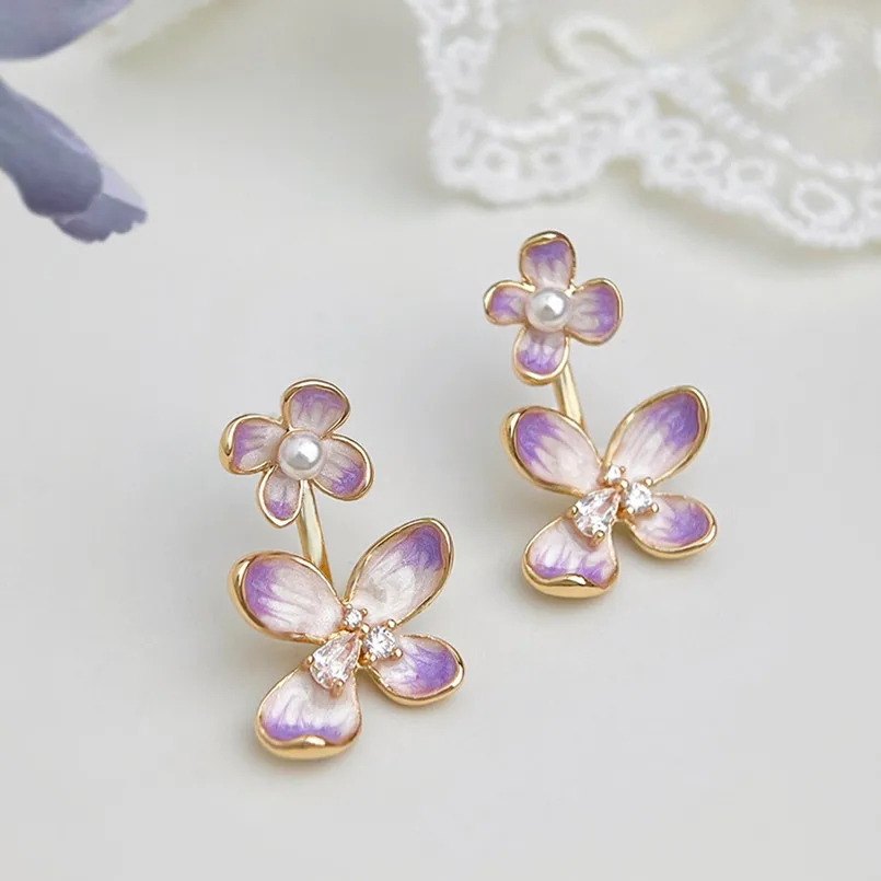 

Light Purple Enamel Flower Stud Earrings for Women Fashion Floral Design Cute Earring for Daliy Wear Girl Gifts