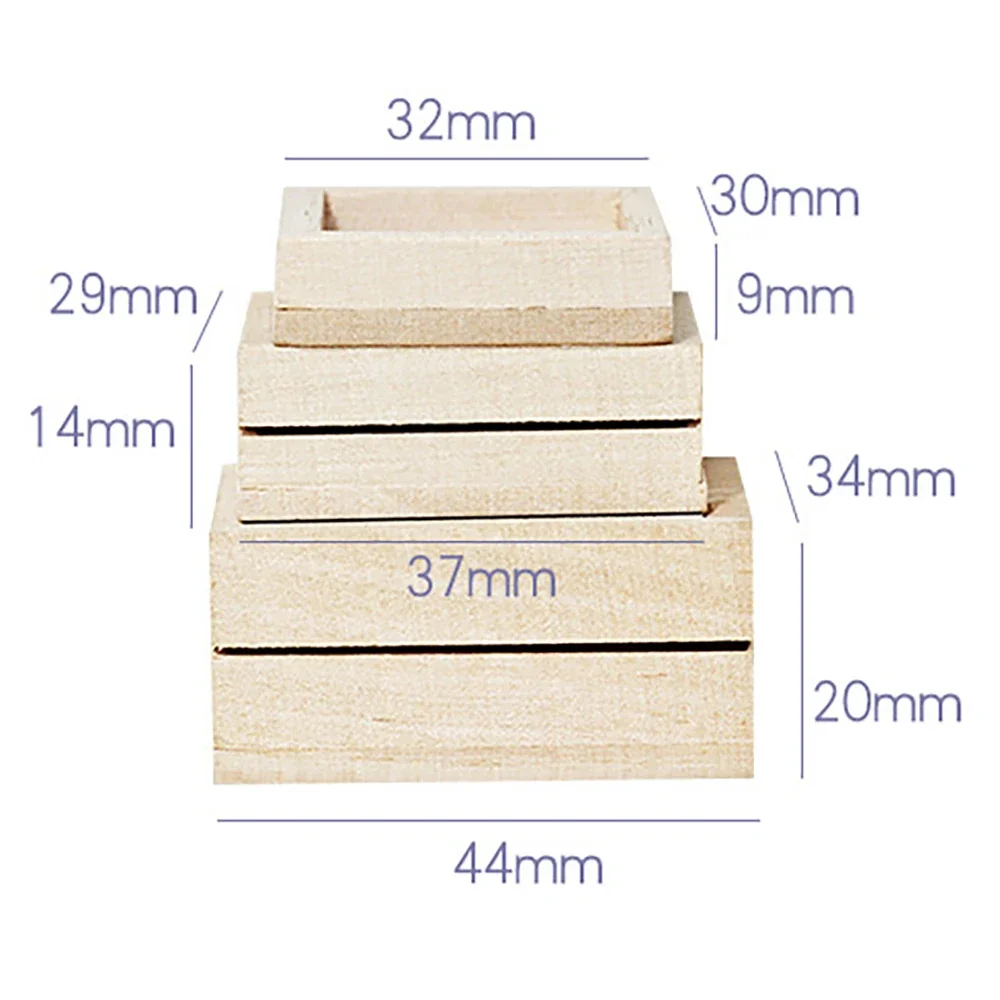 3Pcs 1/12 Doll House Miniature Wooden Box Basket Set Simulation Furniture Model Toys for Mini Decoration Dollhouse Accessories