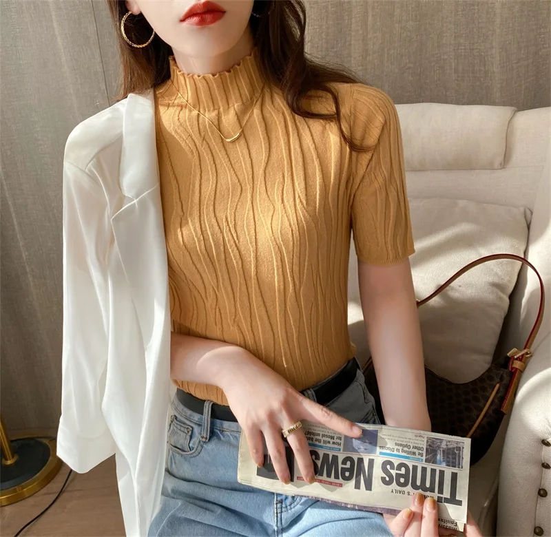 

Spring Autumn Women's Slim Fit T-irt Base irt f Sve Knitted Sweater Outerwear Faionable Versatile Commute Sle