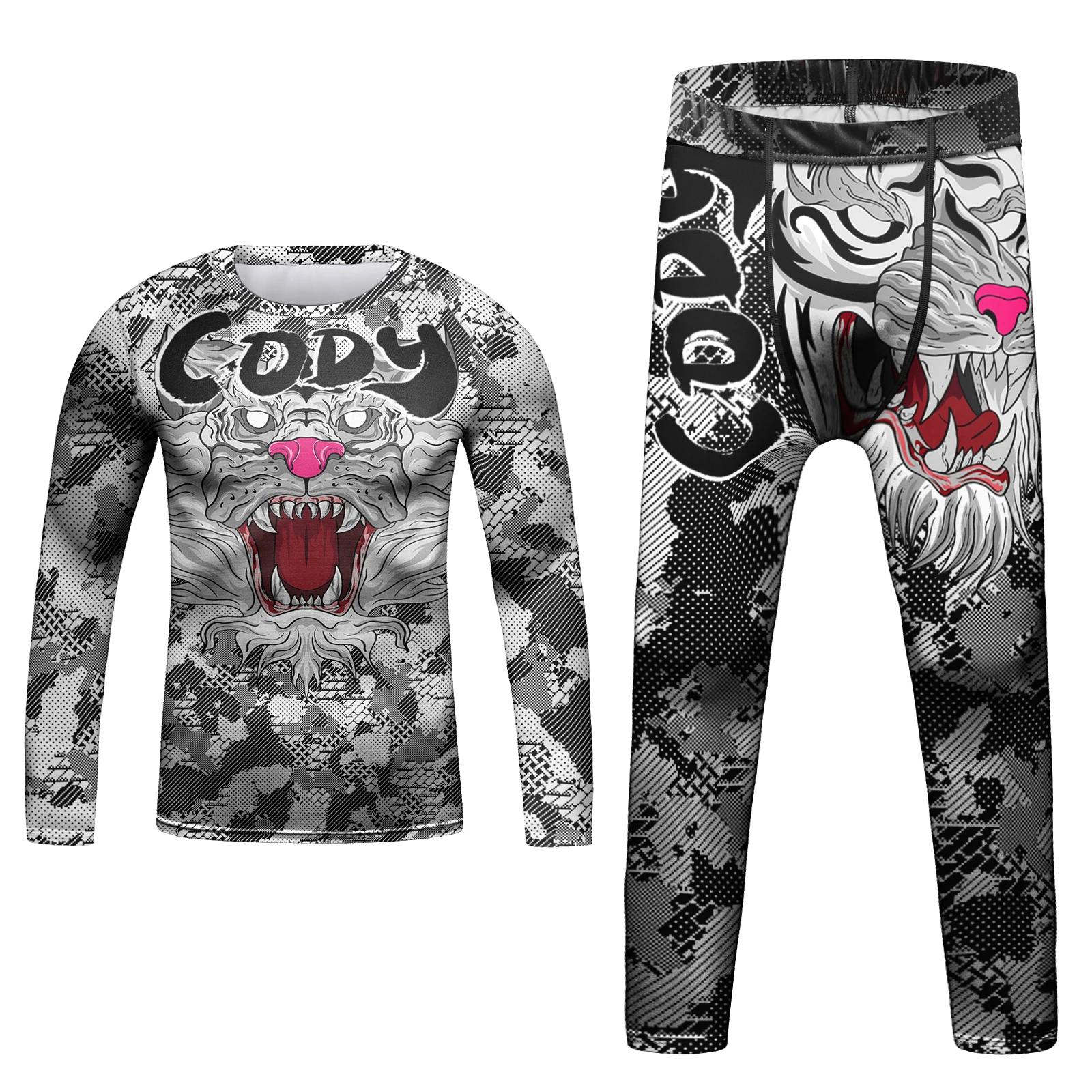 Children's Digital Printing Breathable MMA Jiu-Jitsu rashguard Four Piece sets Grappling  Muay Thai Training Anti-Pilling Suit
