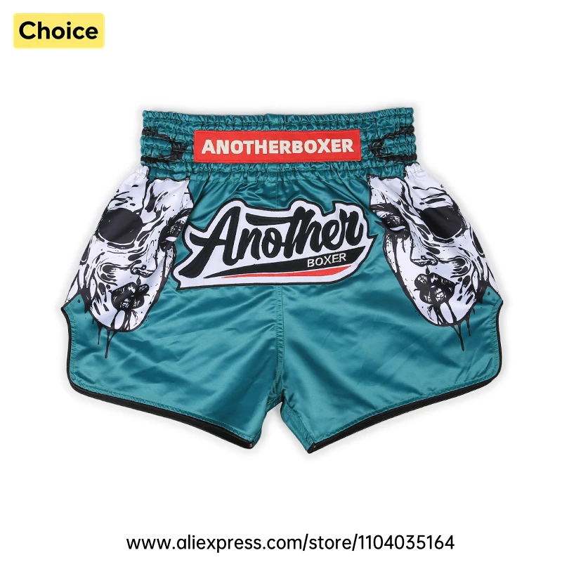 Muay Thai Kampfshorts mit Satin-Ghost-Grafik, Graffiti-Boxershorts mit Elastischem Bund und Seitenschlitz, MMA-Kampfshorts für Männer, Frauen und Kinder
