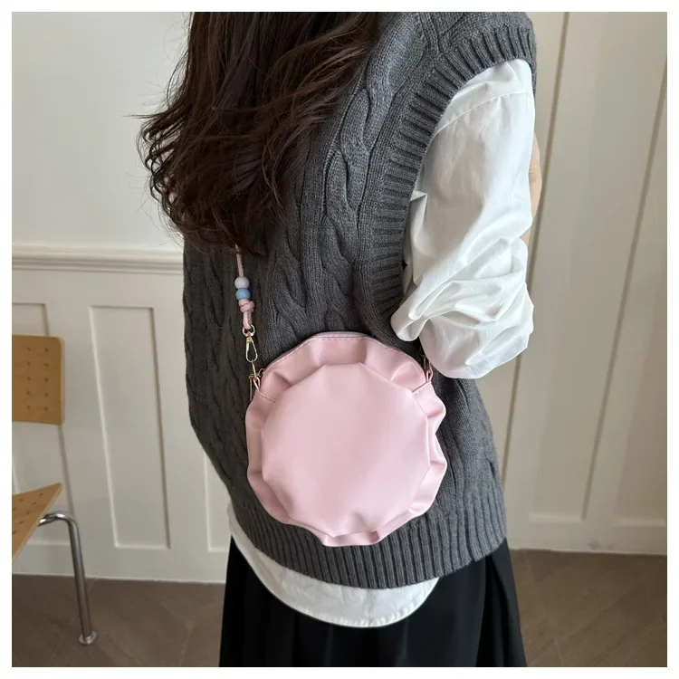 Damentasche, neue trendige High-End-Ketten-Umhängetasche, süße Mädchen-Plissee-Kleinerunde-Tasche – Detail 9