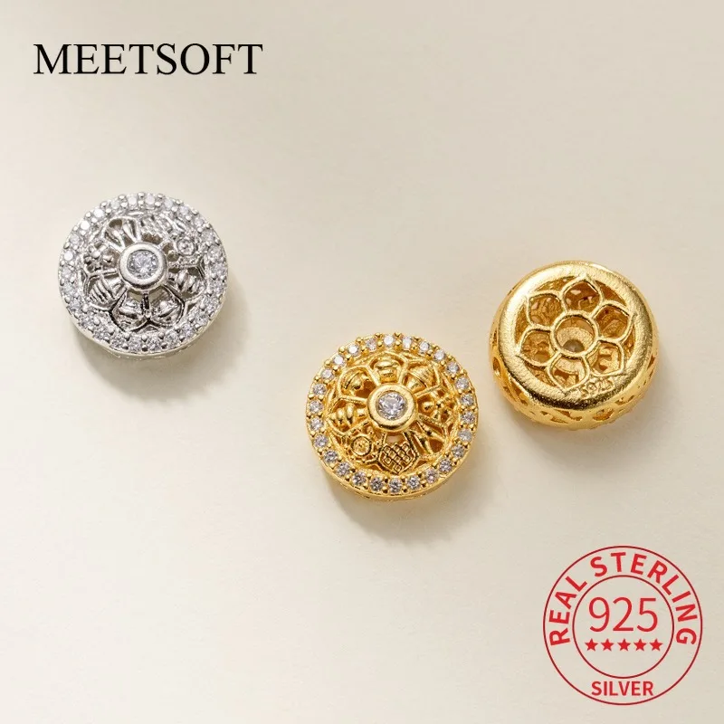 

925 Sterling Silver Geometric Hollow Compass Zircon Beads DIY Bracelet Necklace Handmade Woven Rope Material Accessory