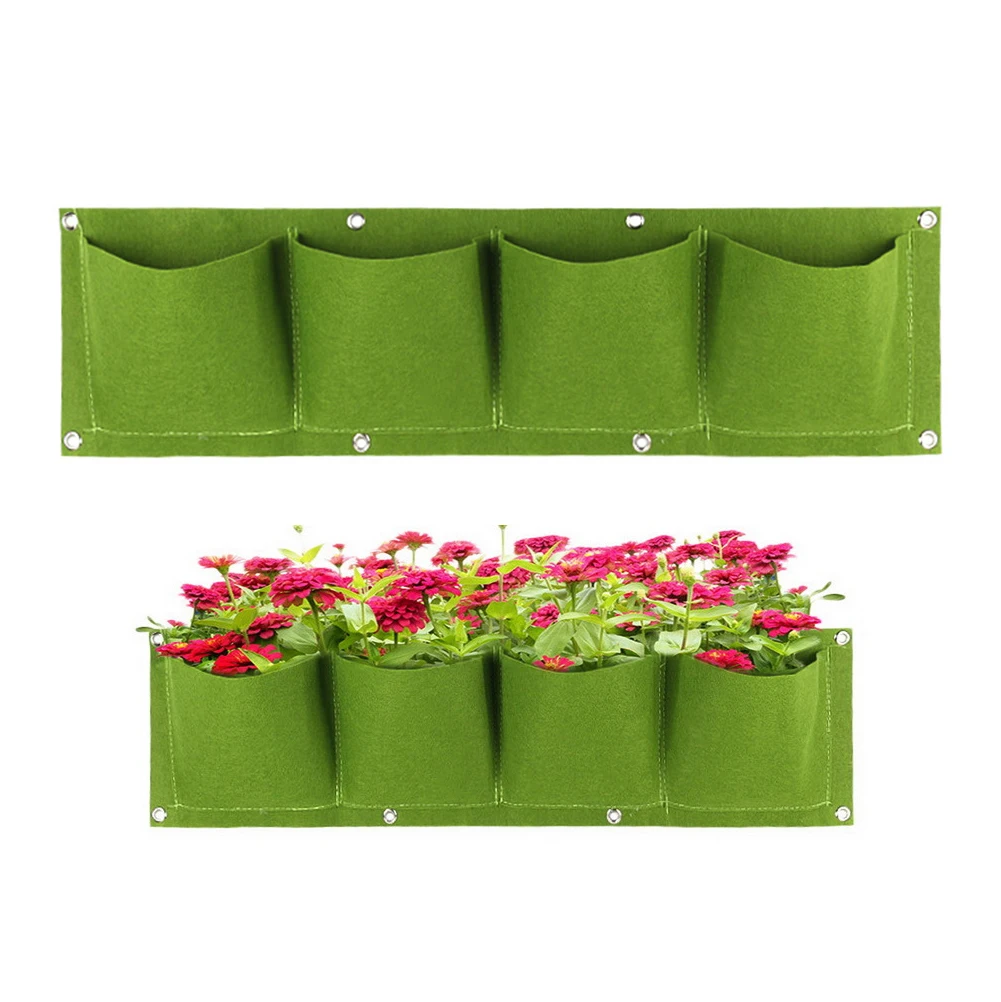 

4 Pockets Wall Hanging Planting Bags Green Wall Bag Flowers Plant Grow Pot Non-woven Fabrics Living Bonsai Balcony Decorations