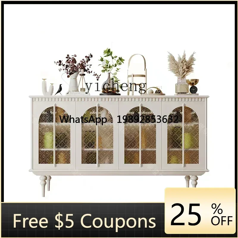 

XX side cabinet solid wood tea cabinet with sensor light glass door meal preparation locker