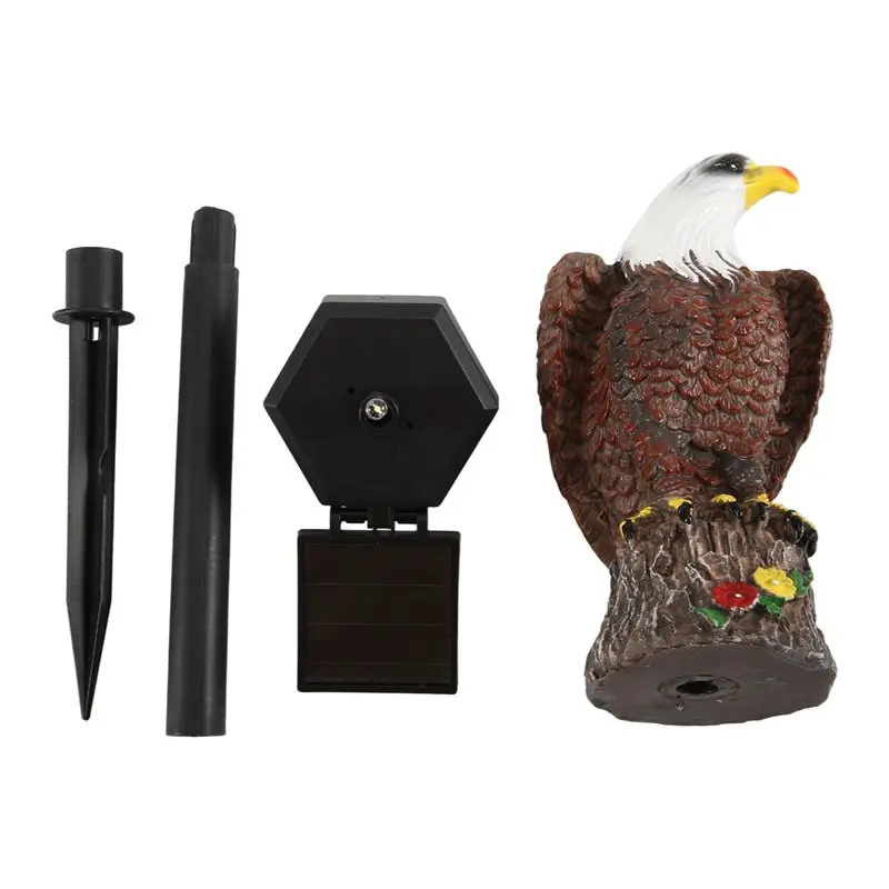 A02M-Solar Lights Decorative Resin Bald Eagle Figurine Dusk Dawn Solar Yard Light Animal Solar Stake Light Outdoor Decorative