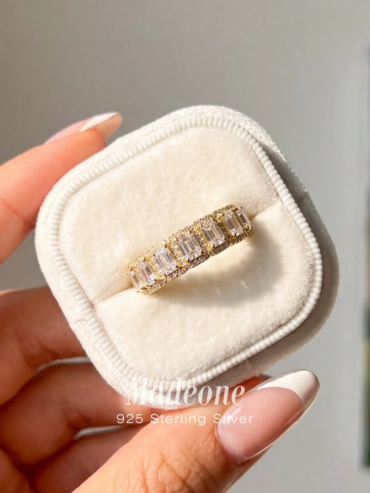 925 Sterling Silber Modischer Glänzender Einzigartiger Rechteckiger Zirkon-Ring für Damen Verlobung Hochzeit Luxus Hochwertige Feine Schmuckstücke