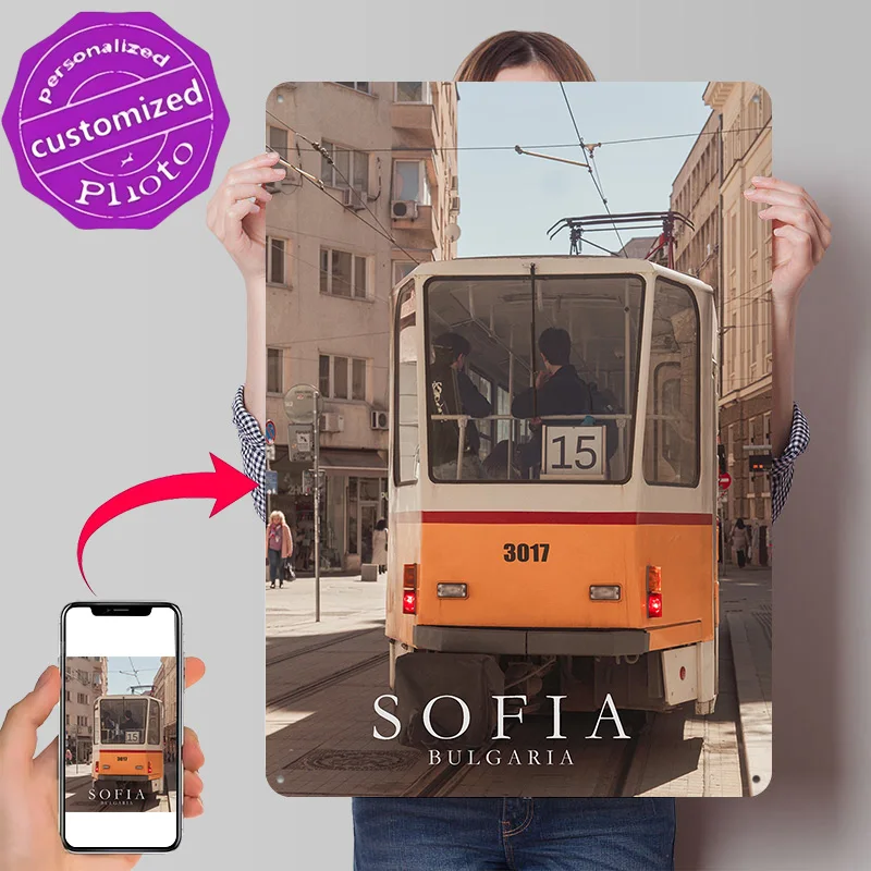 Sofia Tram in Bulgaria Poster Retro 3D Printed Metal Signs Customized Wall Hanging Gift for Modern Home Decoration Luxury Room
