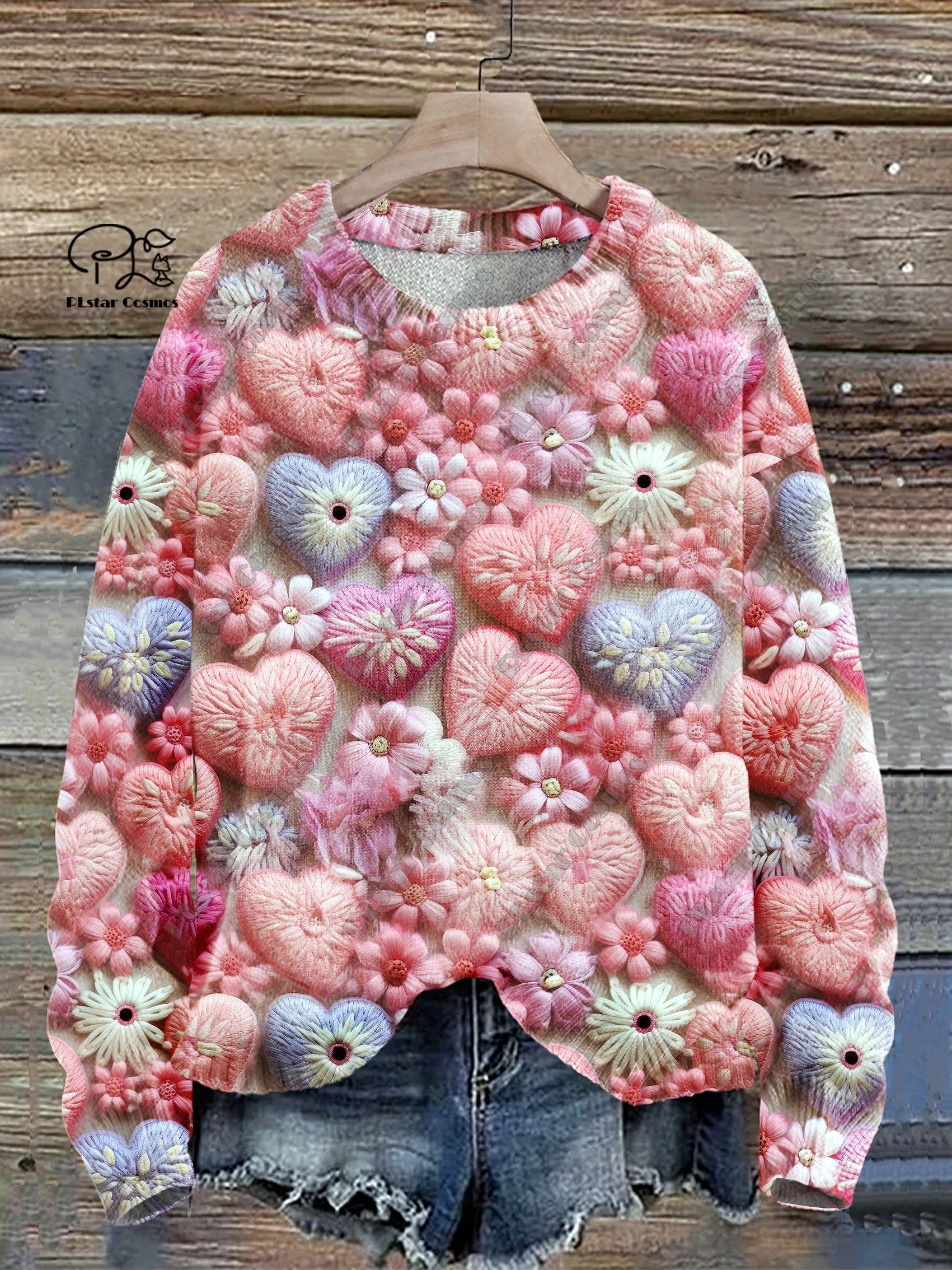 PLstar Cosmos New 3D Printed Valentine's Day Series Flowers Love Gradient Pattern Ugly Sweater Winter Street Casual Unisex q-3