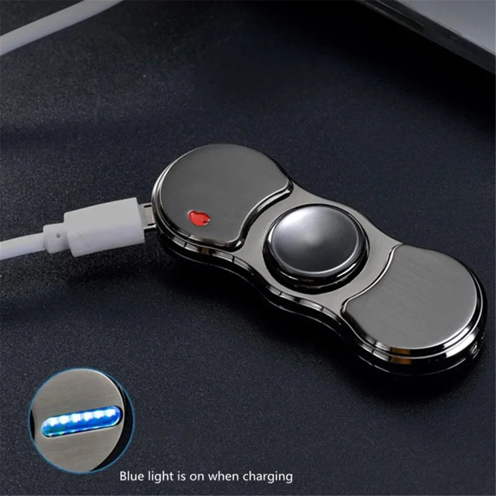 Hand Spinner USB Electric Lighter  LED Strips Finger Spinner Plasma Arc Lighters Metal Windproof Tungsten Turbo Pulsed Lighter