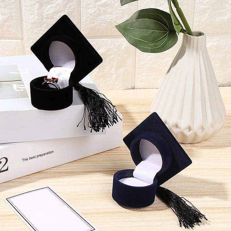 Velvet Ring Box Graduation Bachelor Cap Jewelry Packging Box Wedding Engagement Earring Box Graduation Gift Jewelry Organizer