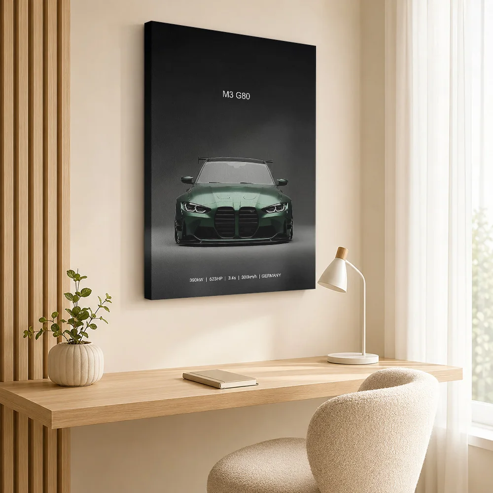 Green sport Sports M3 G80 Canvas Poster Customized Photo Modern Aesthetic Canvas Wall Art for Office Decor Gift for Collectors