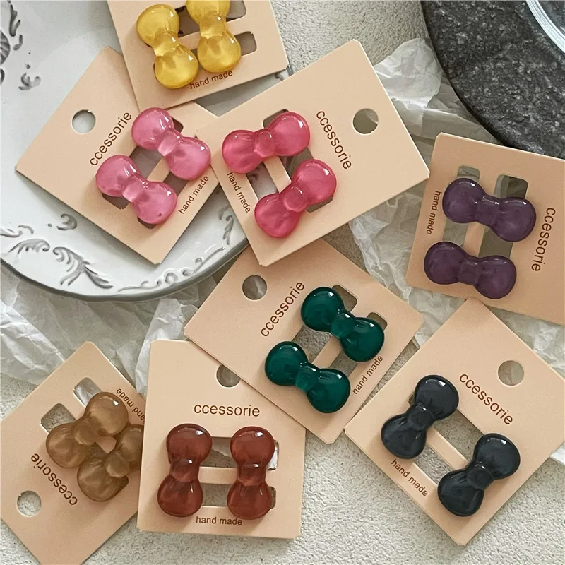2pcs/set Mini Cute Colorful Bow Hair Clip Sweet Kawaii Small Duckbill Clip Women Girl Kids Bangs Side Clip Hair Styling Headwear