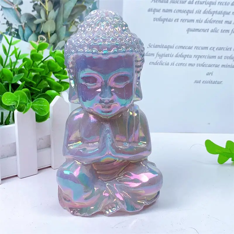 

14.5CM Natural Aura Rose Quartz Buddha Mini Carved Fengshui Crystal Statue Craft Healing Gemstone Home Office Decoration 1pcs