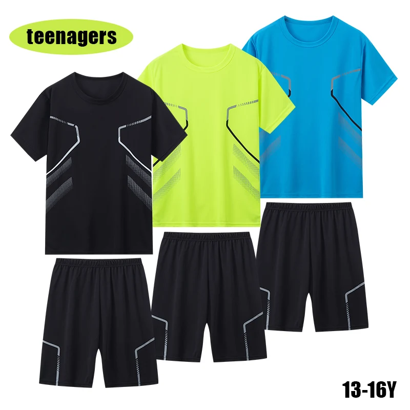 2-Piece Sports Quick-drying Youth Suit Fitness Basketball Football Running Training Men's Quick-drying T-shirt Stretch Shorts