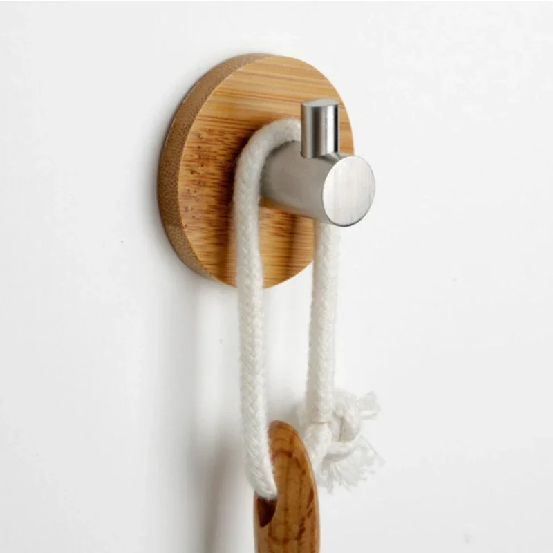 Wall-mounted Natural Bamboo Hooks Waterproof Hooks Towel Clothes Hats Holder Bathroom Wardrobe Kitchen Organization