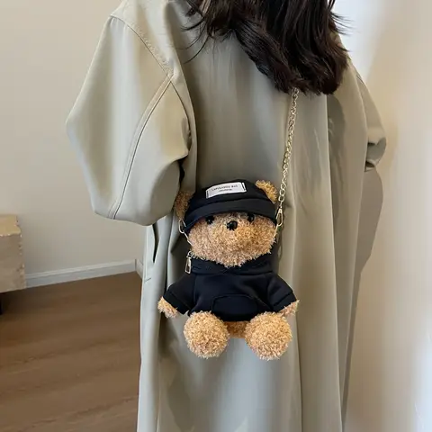 미니 카와이 베어 참신 가방 플러시 귀여운 만화 크로스 바디 가방 푹신한 핸드백 소녀 신선한 달콤한 패션 숄더 백