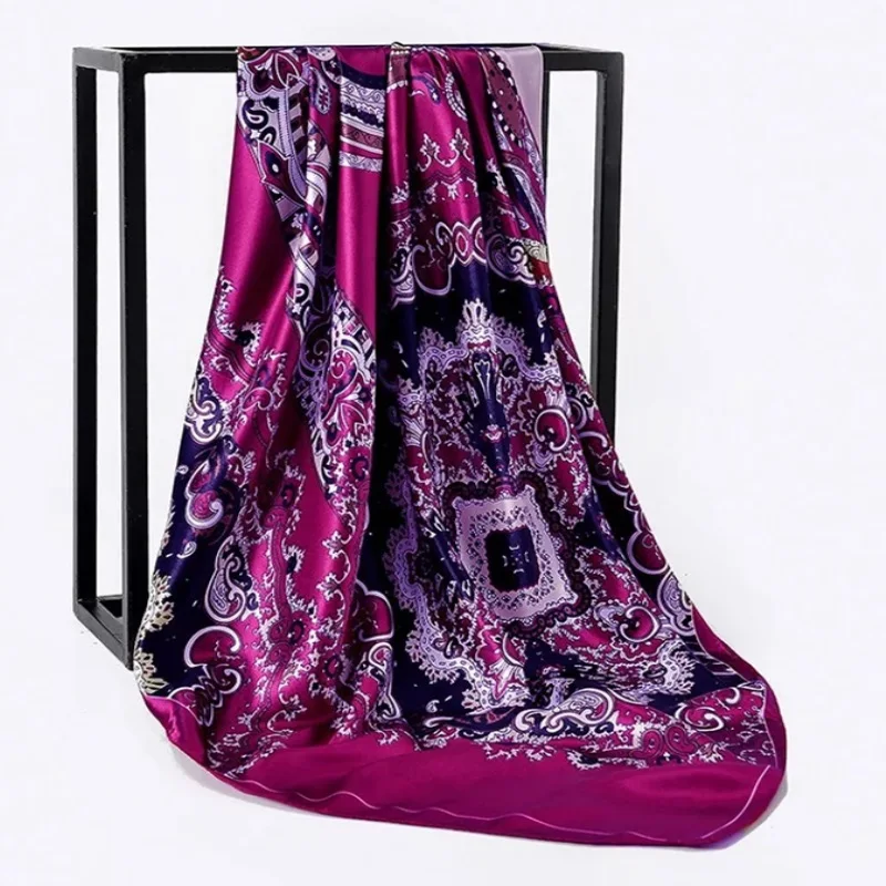 Sunscreen Kerchief Silk Scarves Fashion Print Colour Headcloth Luxury Square Bandannas Popular 90*90CM Shawl Spring summer Musli