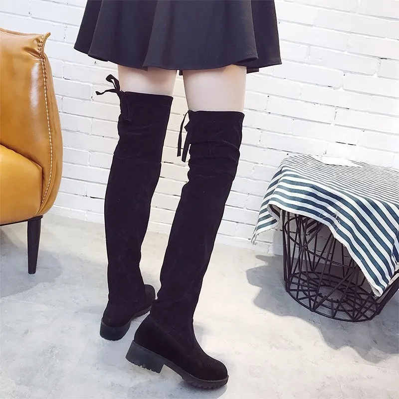 Women Over The Knee Boots Suede Sexy High Heels Lace Up Long Boots Autumn Winter Warm Female Shoes Slim Thigh High Boots Party