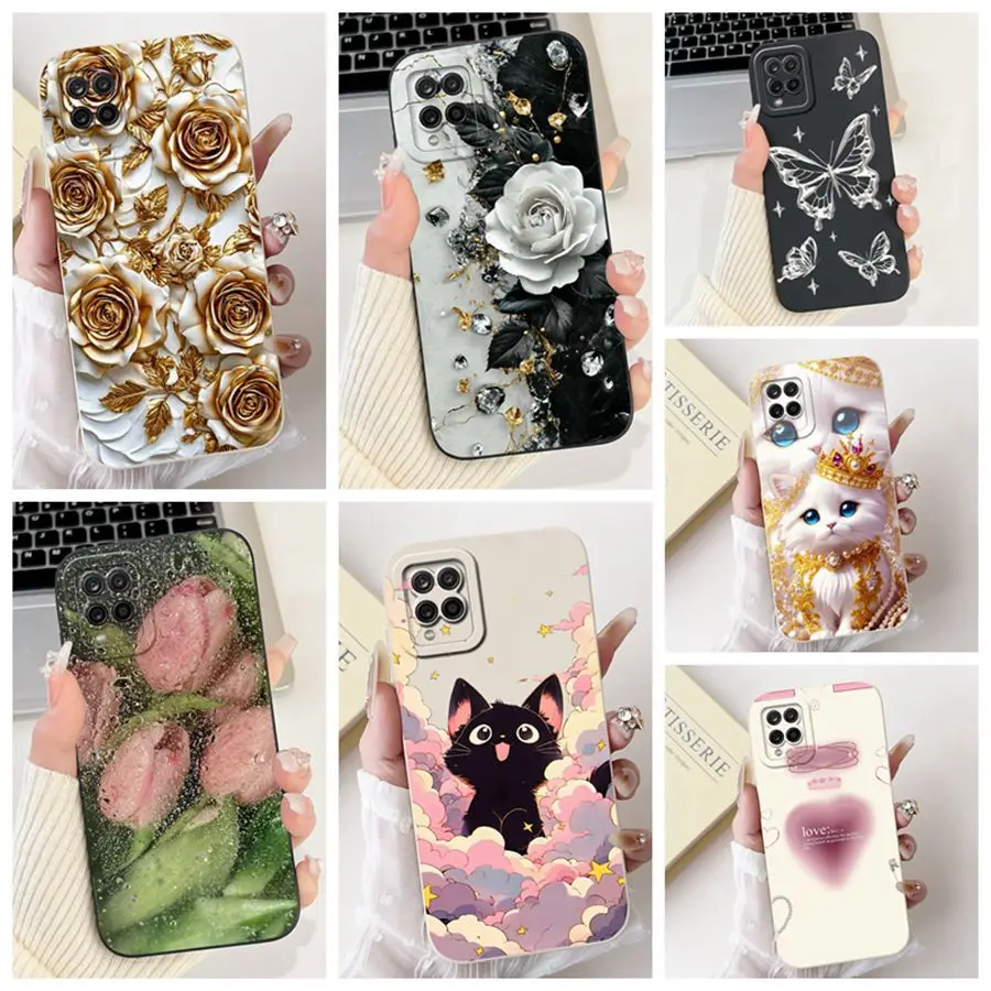 For Samsung A22 A225F 4G Phone Case Flower Painted  Proective Cover for SamsungA22 A22s a 22 s 5G Soft Silicone Funda Capa