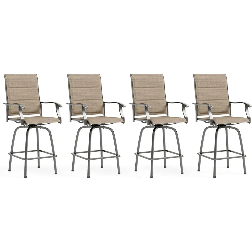 

Outdoor Padded Swivel Bar Stools Set of 4, Patio Bar Height Padded Sling Chairs, Steel Frame All-Weather Resistant