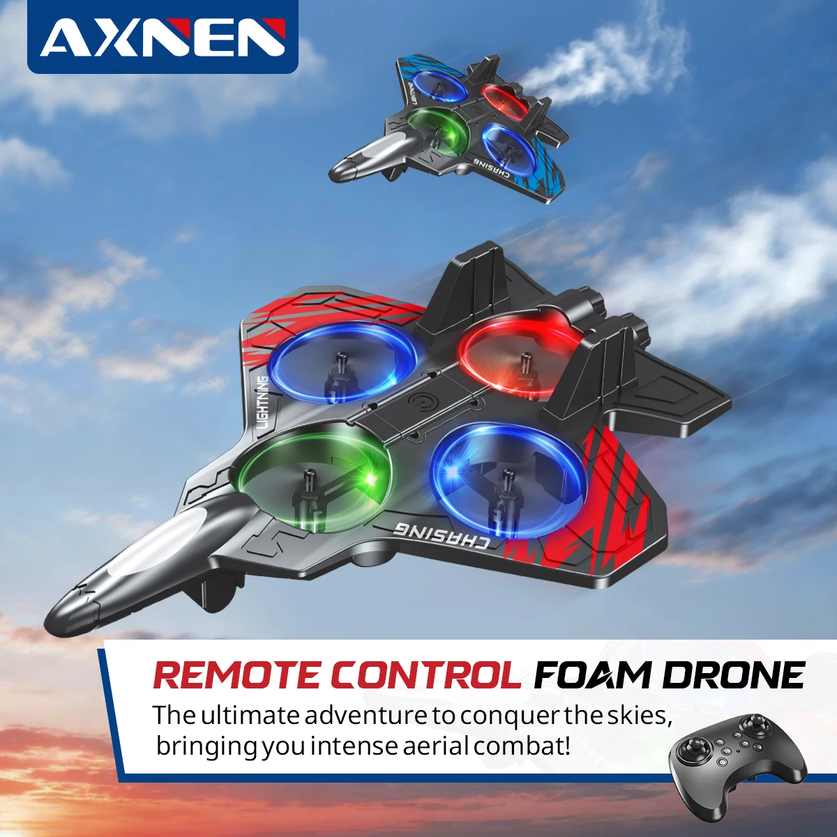 AXNEN New E72 Foam Aircraft Stunt Intelligent Fixed Height Hover 360 ° Turn LED Lights Fighter for a Boy RC Drones Toys Gift