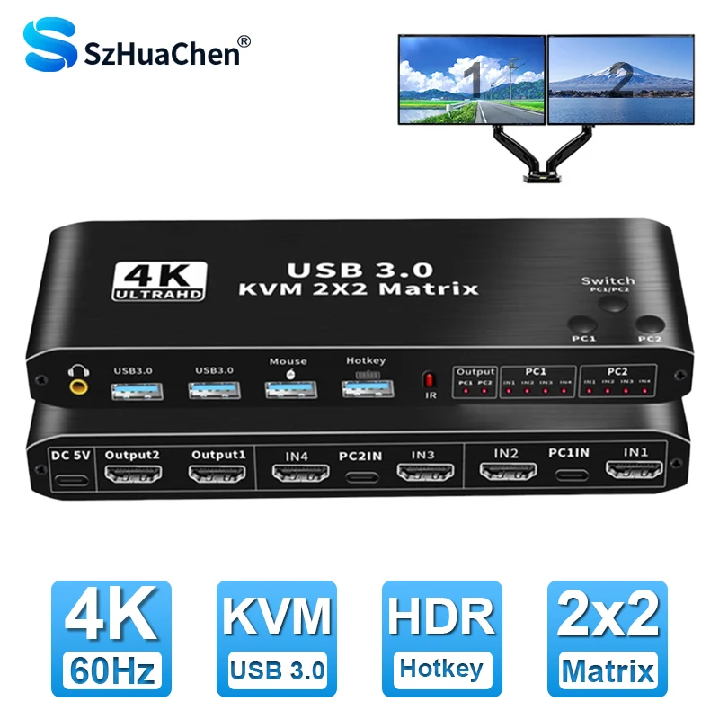 

2 х2 HDMI KVM-коммутатор матрица 4K 60 Гц двойной монитор KVM HDMI Расширенный дисплей USB KVM переключатель 2 в 2 выхода для 2 компьютеров 2 монитора