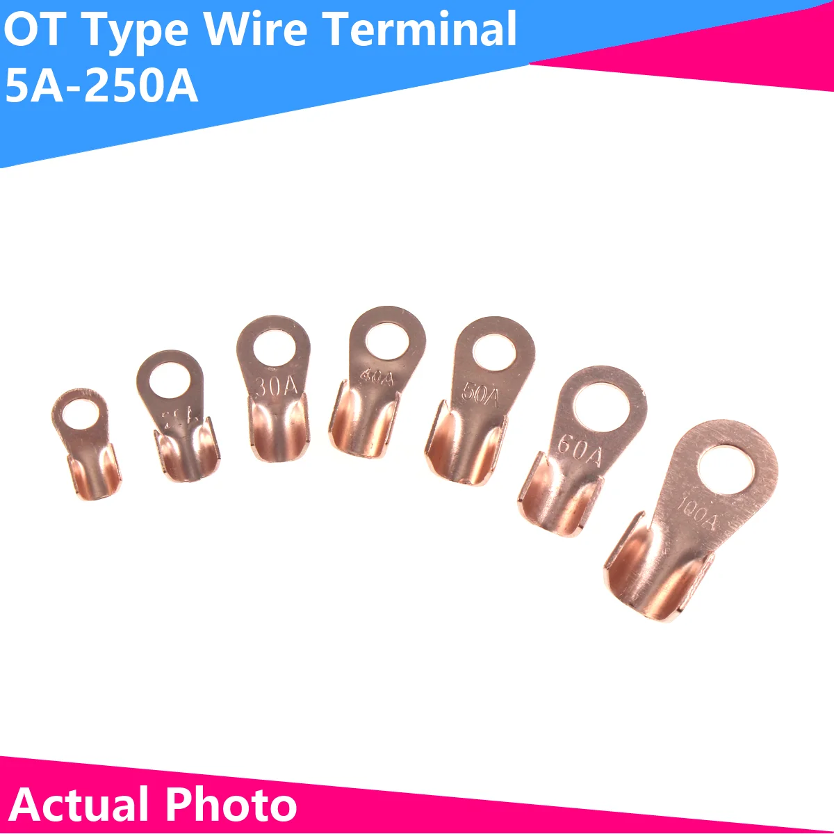 

OT Type 5A 10A 20A 30A 40A 50A-250A Wire Terminal Red Copper Nose Lugs Crimp Open Mouth Cable End Connector Splice