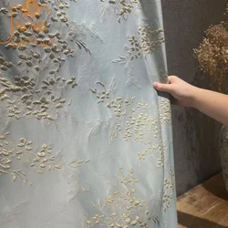 Blue Gray Wheat Embossed Jacquard Thickened Shading Curtains for Living Room Bedroom French Window Villa Finished Customization