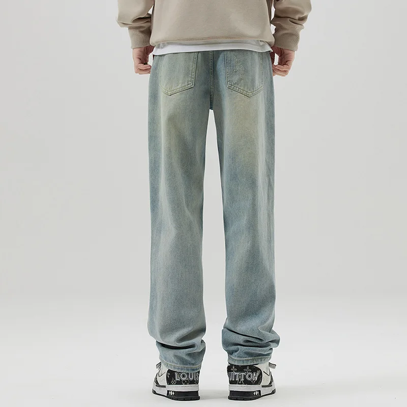 2023 New Distressed Jeans Men's Trend Versatile Autumn Straight Loose Light Pants men clothing  ripped jeans
