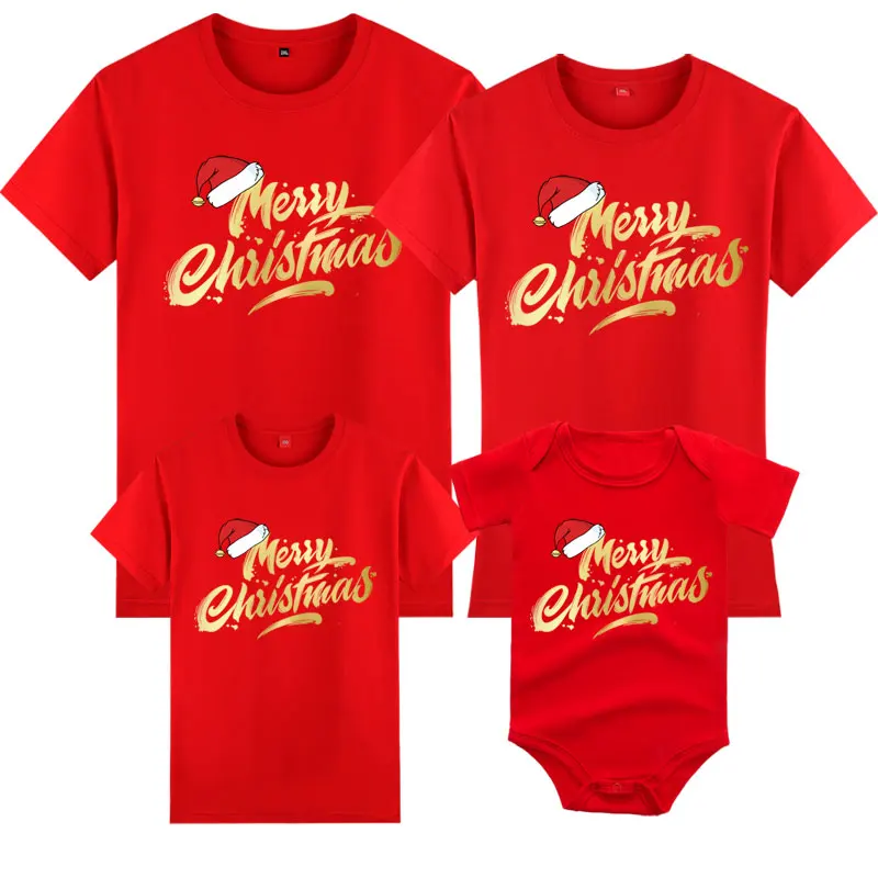 Família combinando Natal Santa Print Camisetas, filha, pai, filho, mãe, tops infantis, conjunto de roupas