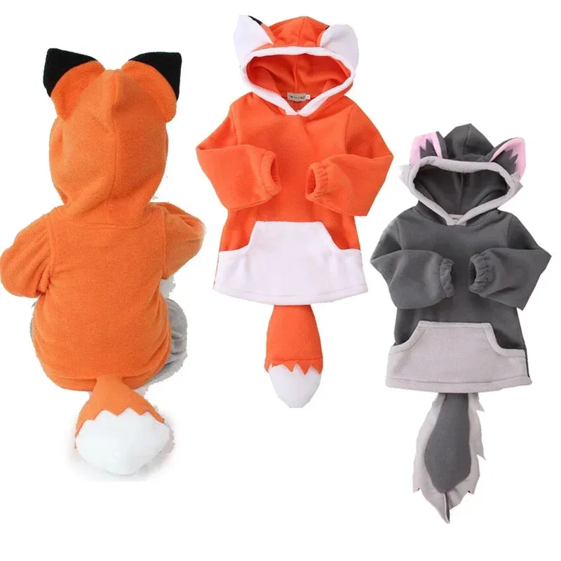 2026 Boys Girl Animal Fox And Wolf Cosplay Costume Cute Baby Cartoon Analog Autumn Windbreaker Kids Jacket Hooded