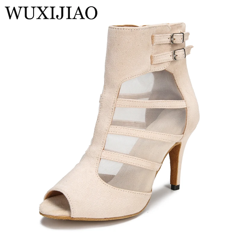 WUXIJIAO Skin Color Dance Shoes Women's Party Dance Shoes Sexy Cuban High Heel Zapatillas Latin Women's Dance Shoes