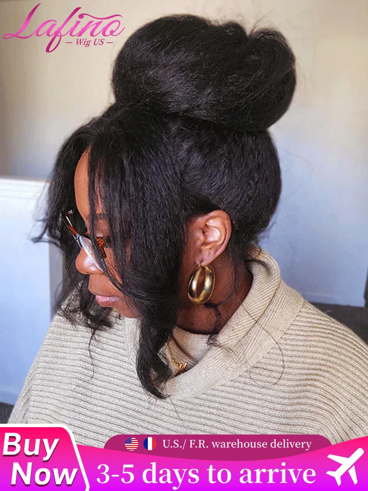 Lafino Wig Onzichtbare Band HD 360 Lace Front Pruiken Haarwerk Kinky Straight 250 Density Voorgeknipt 360 Full Lace Pruik Trekkoord - afbeelding 2