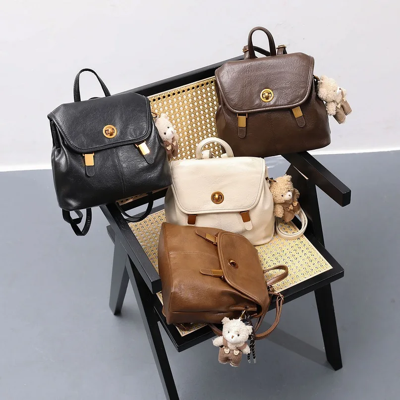 Korean Style Women Backpacks Leather Girl's School Bags Retro Ladies Travel Bagpacks