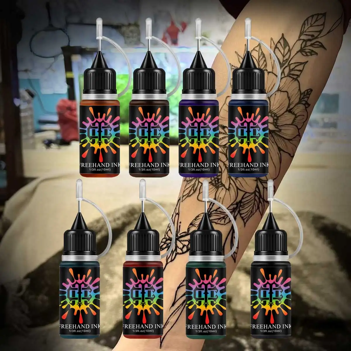 6/8 زجاجات مجموعة حبر الوشم المؤقت مختلط الألوان لجميع القديسين عيد الميلاد الجسم دهان داي مجموعة مكياج الوشم المزيف - Freeh